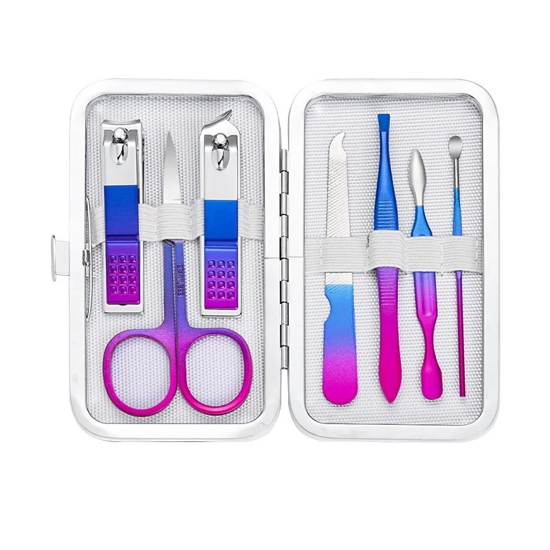 Juego de manicura y pedicura, herramientas para cortaúñas, tijeras profesionales para uñas de acero inoxidable, Kit de Estuche De Viaje 7 en 1, 7 Uds.
