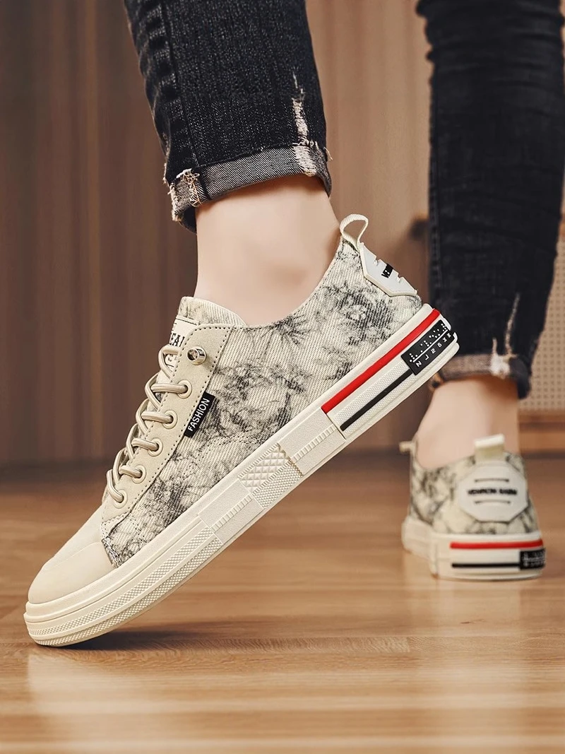 

Casual Canvas Men's Shoes Slip-On Workwear Soft Bottom Platform Loafers Breathable round Toe Flat Heel Multicolor Pattern