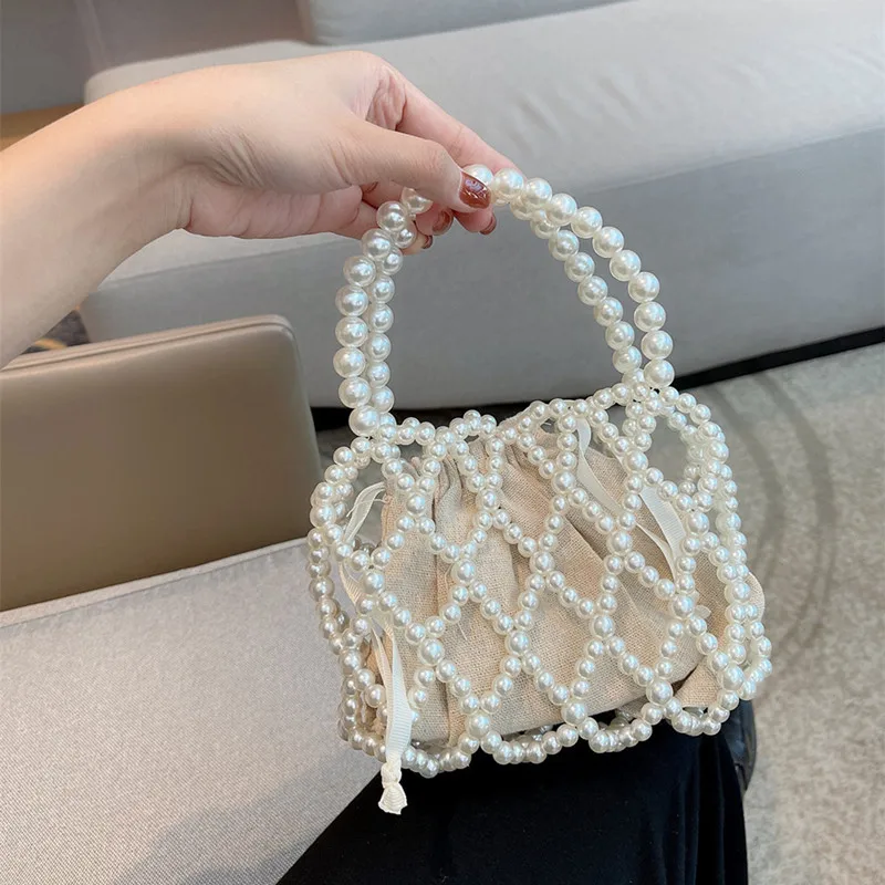 Fashion Lady Basket Handbag Summer Women\'s Shoulder Crossbody Bag Bohemia Travel Beach Bag Luxury Design Pearl Shopper Tote