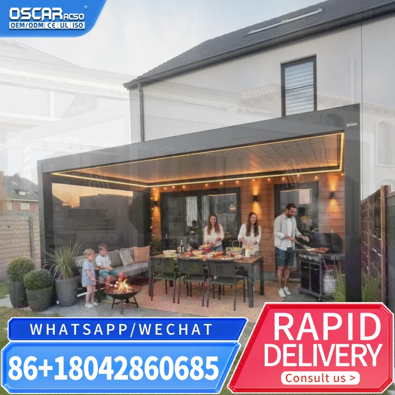 Outdoor Waterproof Motorized Bioclimatic Aluminum Pergolas With Retractable Louvered Roof for Garden Backyard Patio pergola