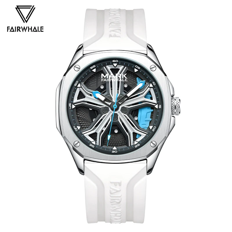 

2024 Fashion White Watches Mens Famous Brand Mark Fairwhale Sports Silicone Strap Quartz Wristwatch Cool Man Rotating Dial Watch