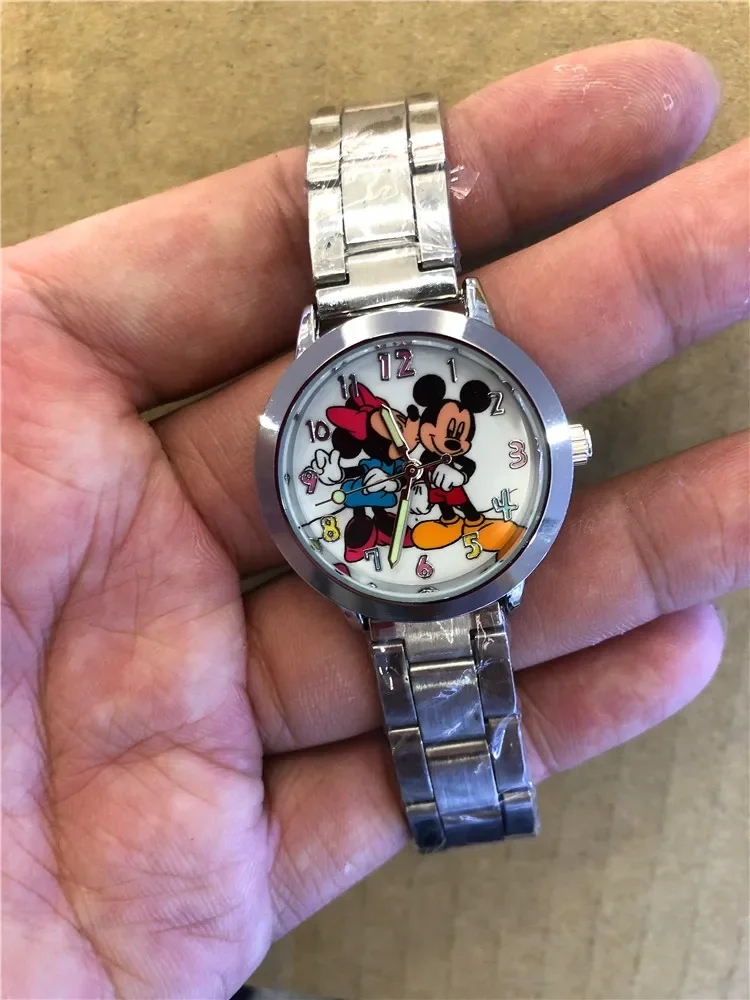 MINISO Disney Mickey Minnie children\'s Watch Cartoon Anime Character Mickey Mouse Pointer Luminous Steel Band Watch kids gifts