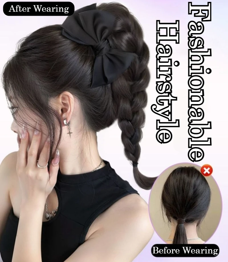 蝶結びヘアクリップ 編み込みウィッグ 女の子用 クロークリップインヘアエクステ ポニーテール リアルウィッグエクステ ヘアピース リアル編み込みウィッグ