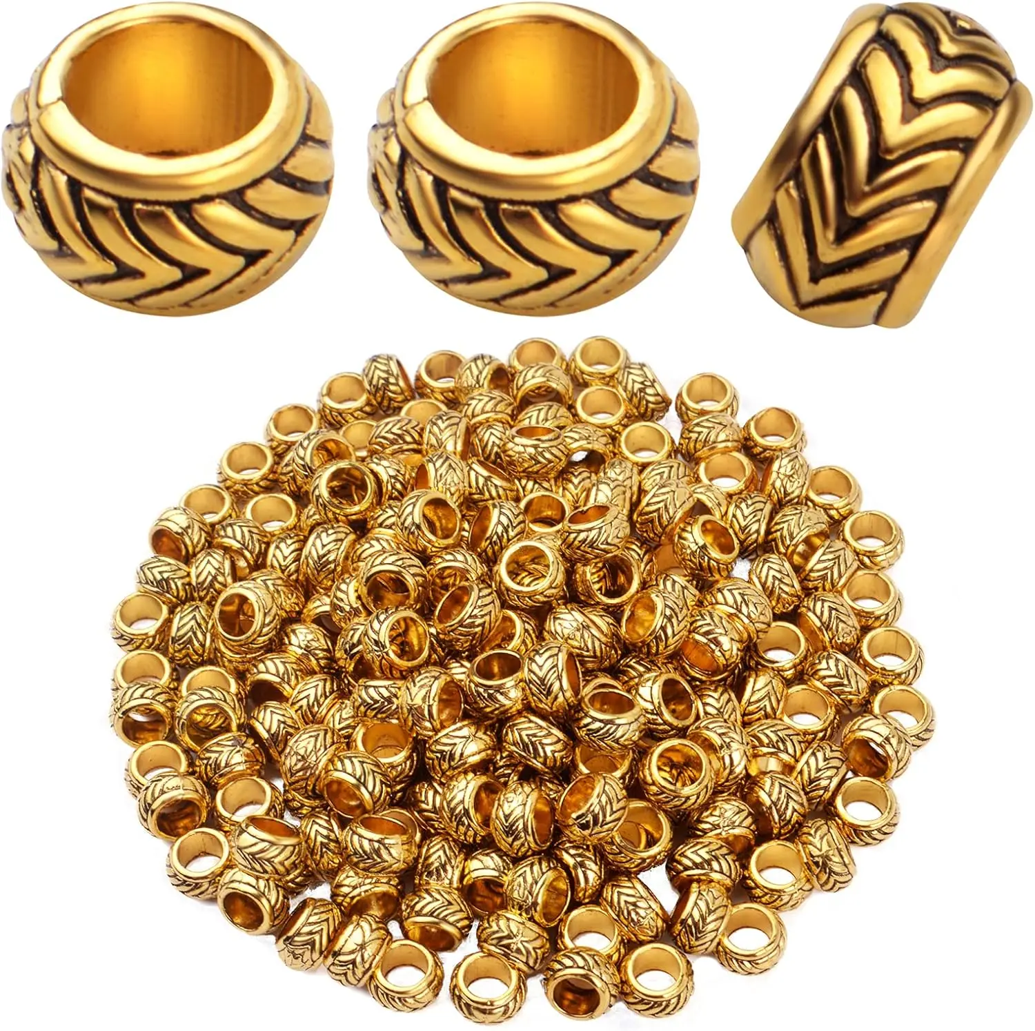

200pcs Column Rondelle Barrel Beads Tibetan Alloy Vintage Loose Beads with Large Hole for Jewelry Making DIY Bracelet Necklace