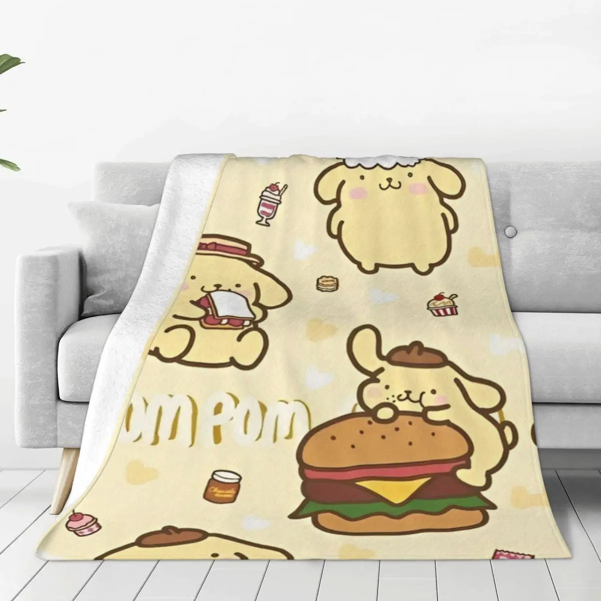 Pompompurin Cartoon Japanese Flannel Blanket Cute Kawaii Funny Throw Blankets for Home Hotel Sofa 125*100cm Bedspread