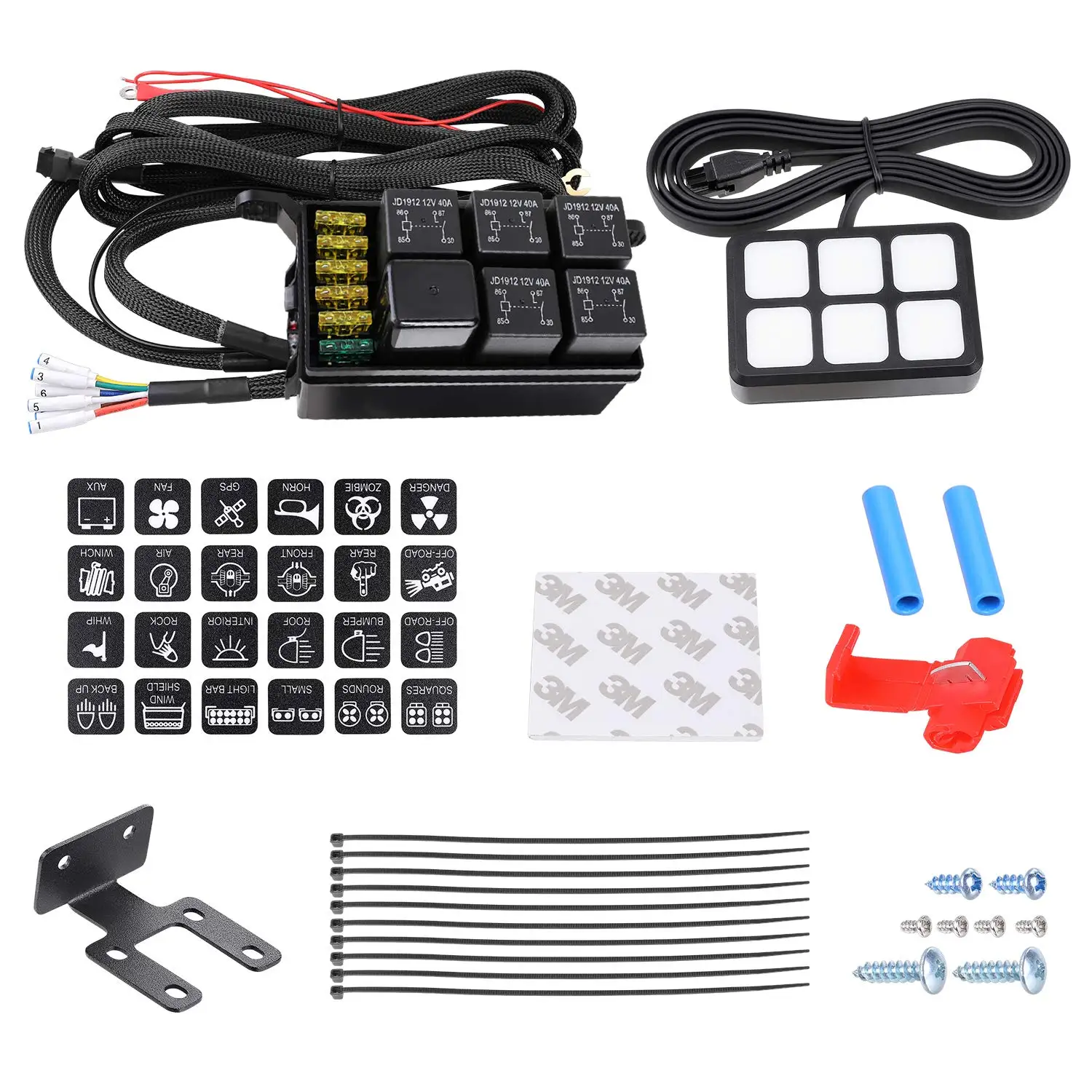 6 Gang Marine 12V Dimmable Blue LED Car Electronic Relay System Circuit Control Box Touch Universal Switch Panel For Truck SUV