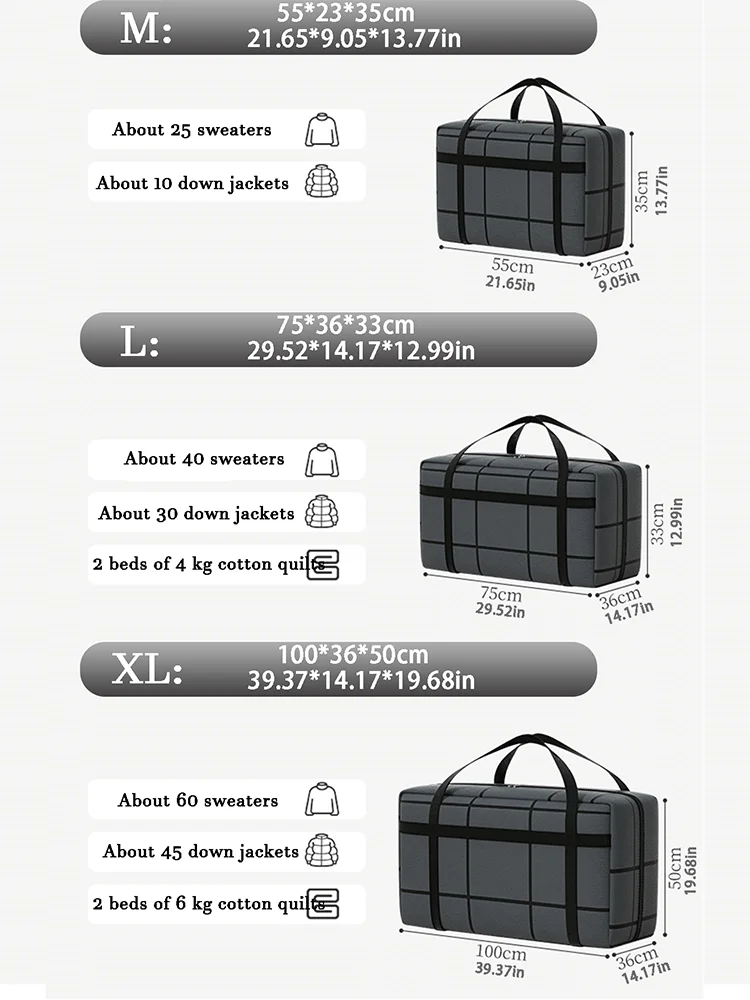 1PC Large capacity and super load-bearing black composite material storage bag, dustproof and moisture-proof with zipper