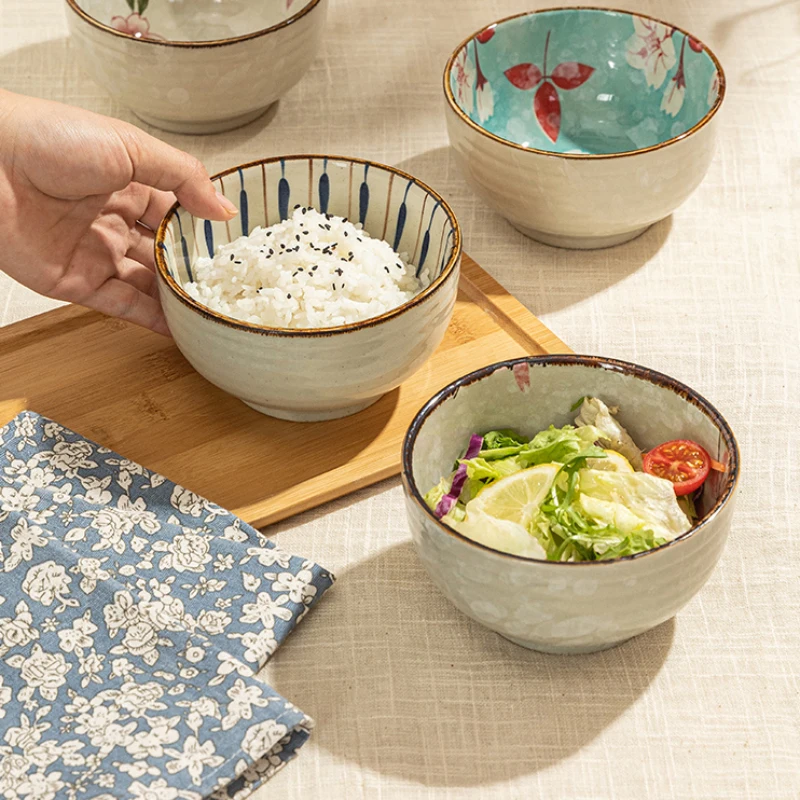 Japanese Style Ceramic Bowl Household Round Tableware Lunch Rice Milk Oats Vegetable Fruit Breakfast Bowls Personal Items