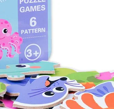 

【BBS-7】1 Set Educational Toys Montessori 6 In 1 Cartoon Car Animal Wooden Iron Box Jigsaw Puzzle Board Game For Kids