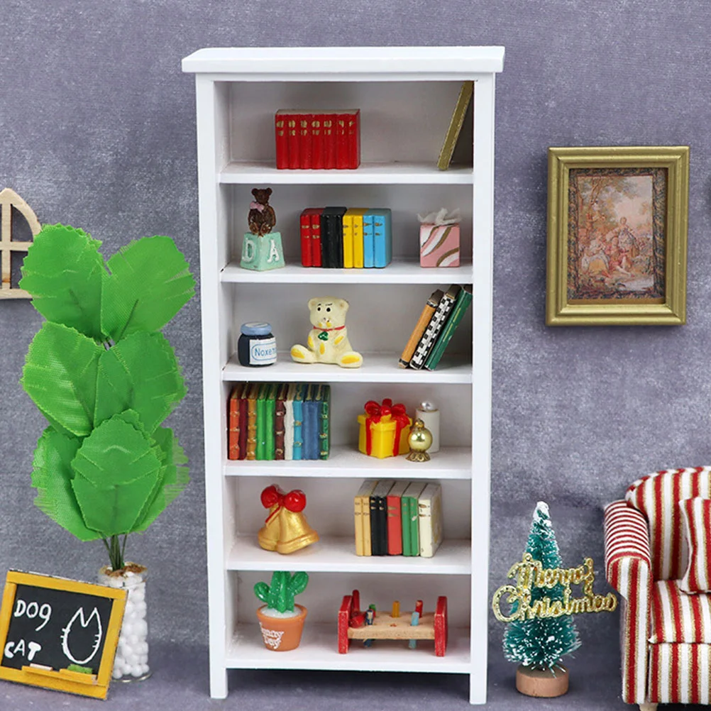 Vertical Bookcase Model Miniature House Models Living Room Furniture Figurines Bookshelf Imitation Wooden Adornment Lovers