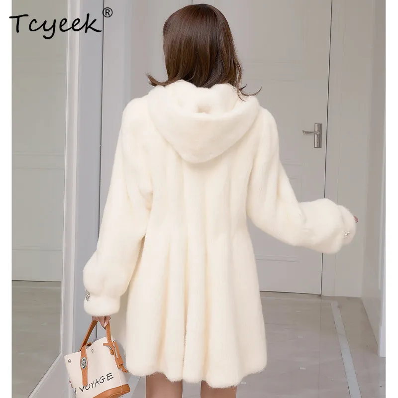 Tcyeek manteau de fourrure de vison naturel femmes vêtements d'hiver mi-long vraie fourrure femmes manteau nouveau dans les manteaux Femme entière Fourrure de vison Femme