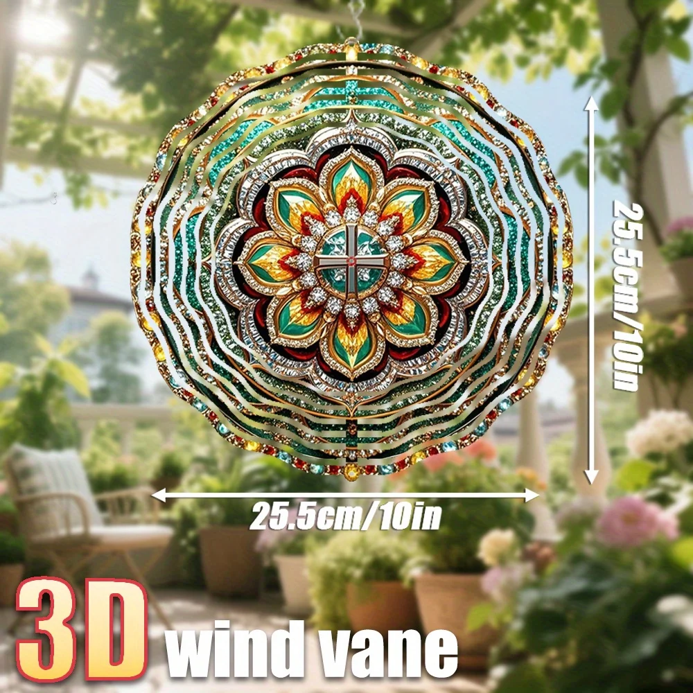 3D Colorful Gem Mandala Petal Wind Spinner - 10 Inch Metal Art with 360 Swivel Hook for Front Door Porch Garden Gift
