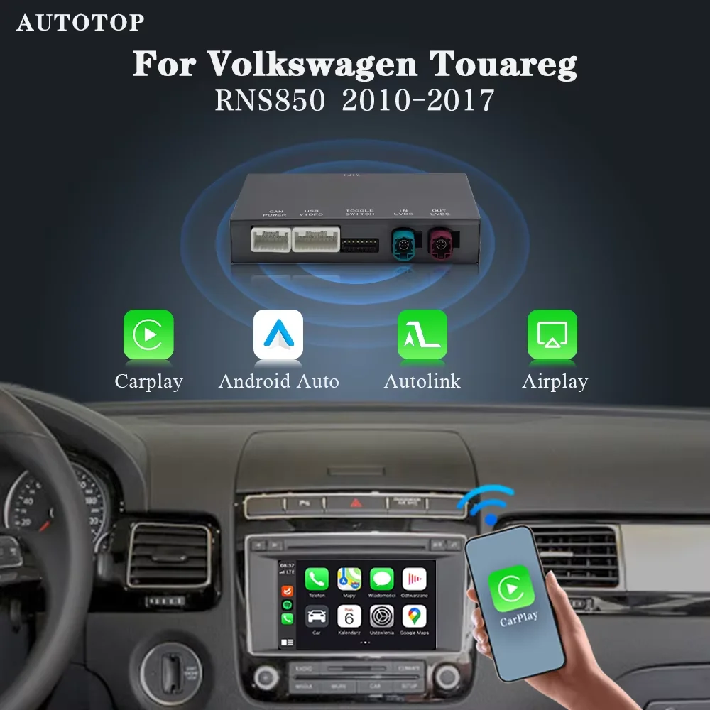 AUTOTOP sans fil CarPlay Android Auto Module boîte pour Volkswagen VW Touareg RNS850 2010-2017 AirPlay miroir lien BT multimédia