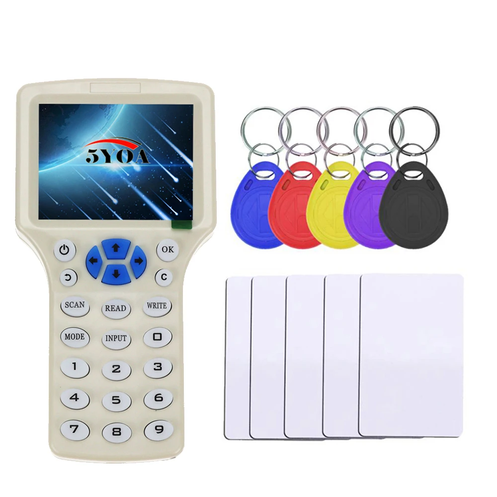 5YOA IDICW01 RFID Reader Writer Copier Duplicator IC ID with USB Cable for 125KHz 13.56MHz Cards LCD Screen Duplicator English