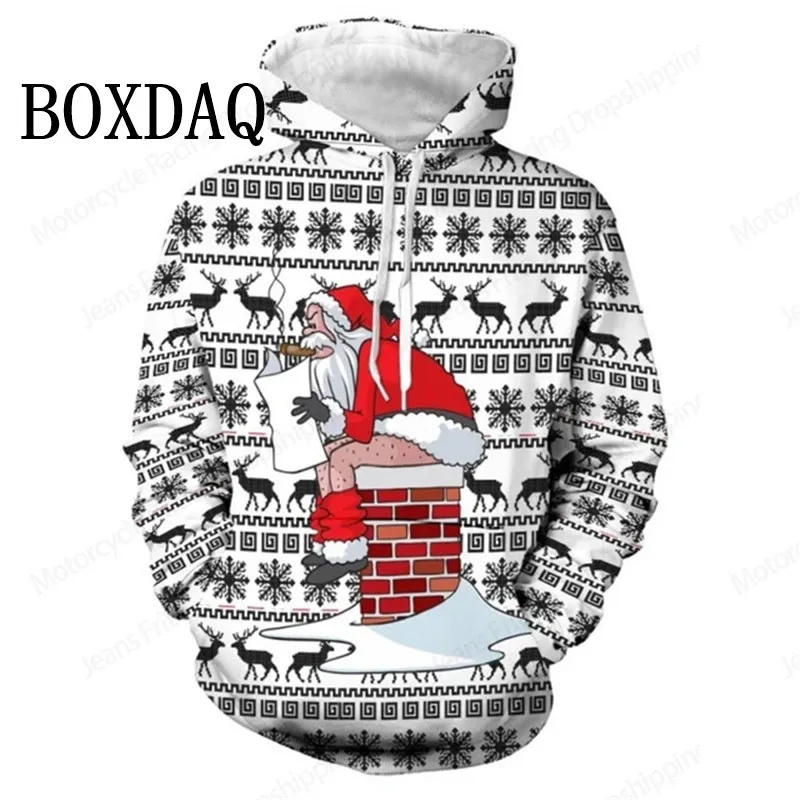 Cute Funny Santa Claus 3D Print Sweatshirt Winter Christmas Patter Hoodies Women Fashion Casual Hooded Women Christmas Party Top