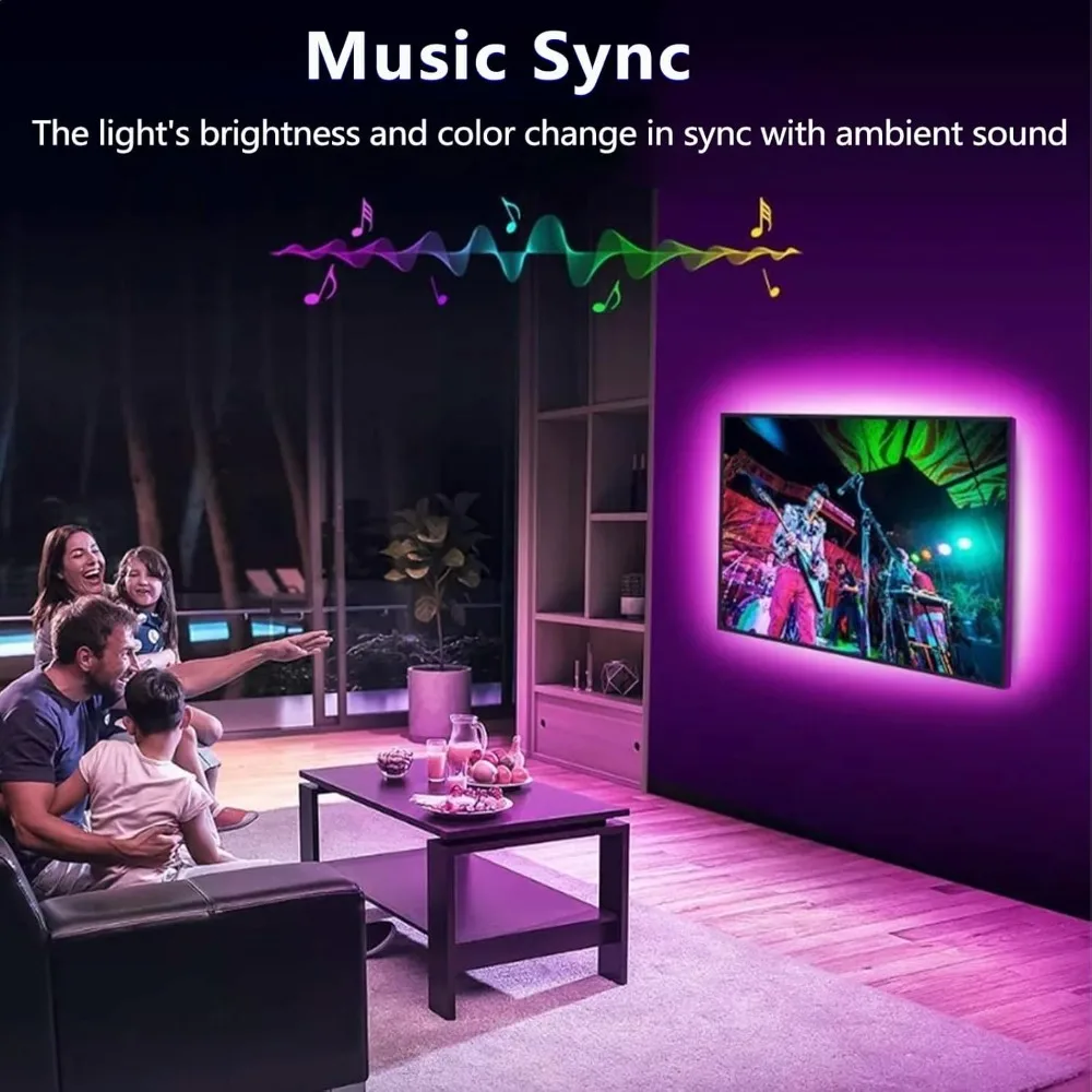 LED Lights for TV, 16.4ft LED Lights for 45-75 Inch TVs, RGB TV Backlight Behind, Music Sync Bluetooth APP/RF Remote Control Str