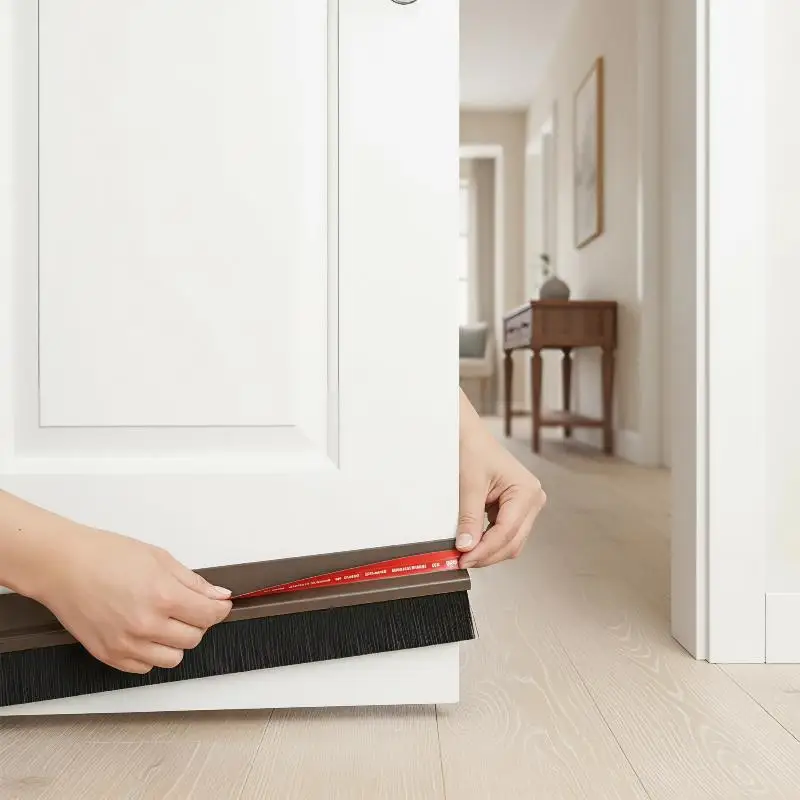 Door Bottom Seal Brush Sound Insulation PVC Sealing Strip Dust Insect Proof for Bedroom Door Wind Stop Warm Keeping