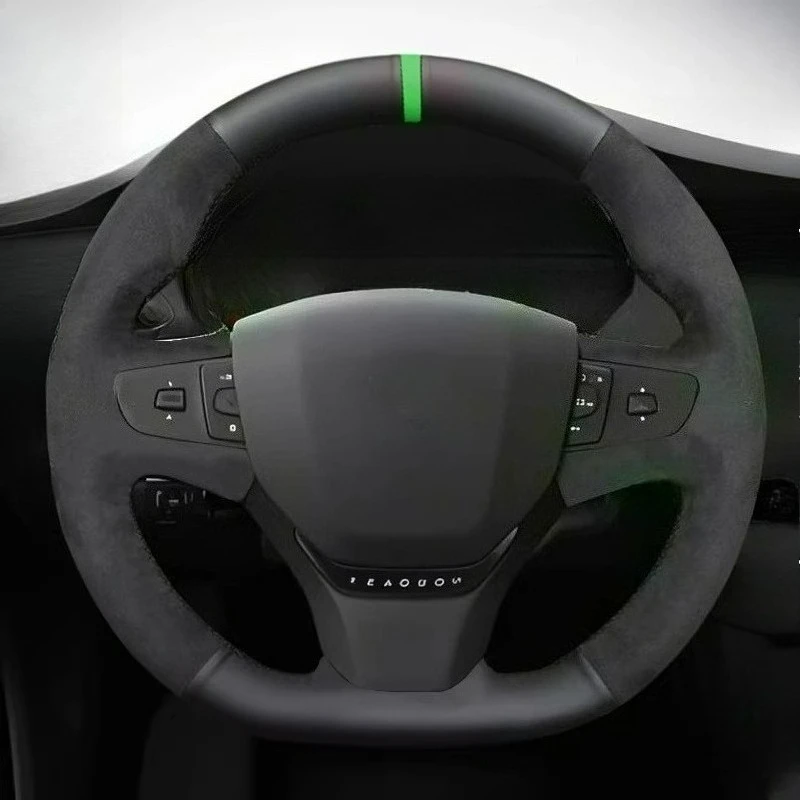 Hand-Stitched Black Suede Leather Car Steering Wheel Cover for Peugeot Expert Traveller 2016-2022 Citroen Spacetourer 2017-2022