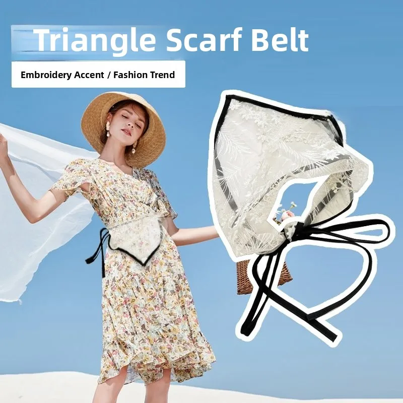 

Модный кружевной шарф-платок с завязками на талии, женский головной платок, винтажный белый стильный трендовый шарф, красивые аксессуары