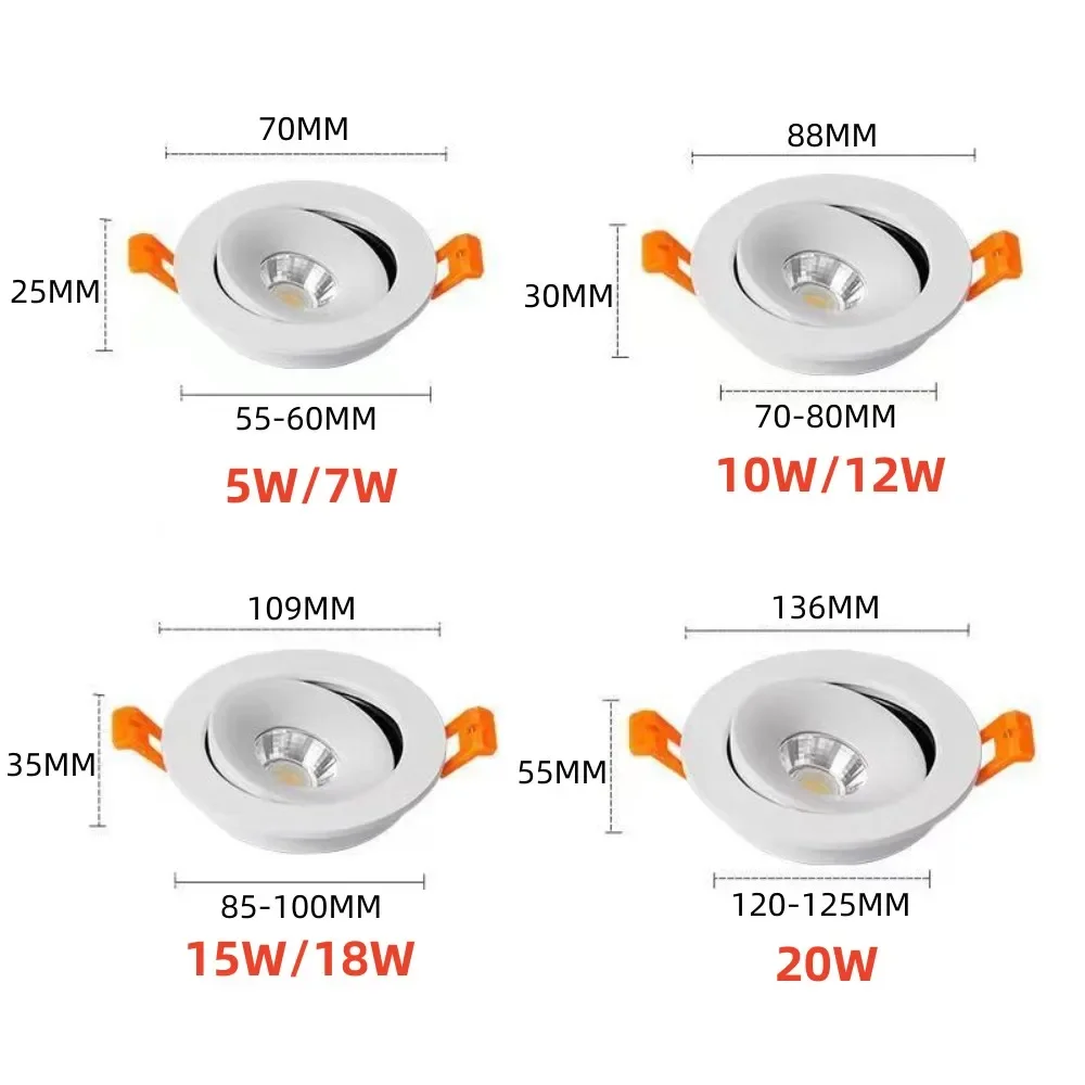 Lampu Led plafon tersembunyi 10W 12W, lampu Led langit-langit dengan sudut dapat disesuaikan dan pencahayaan dalam ruangan, lampu dapat diredupkan untuk ruang tamu dapur