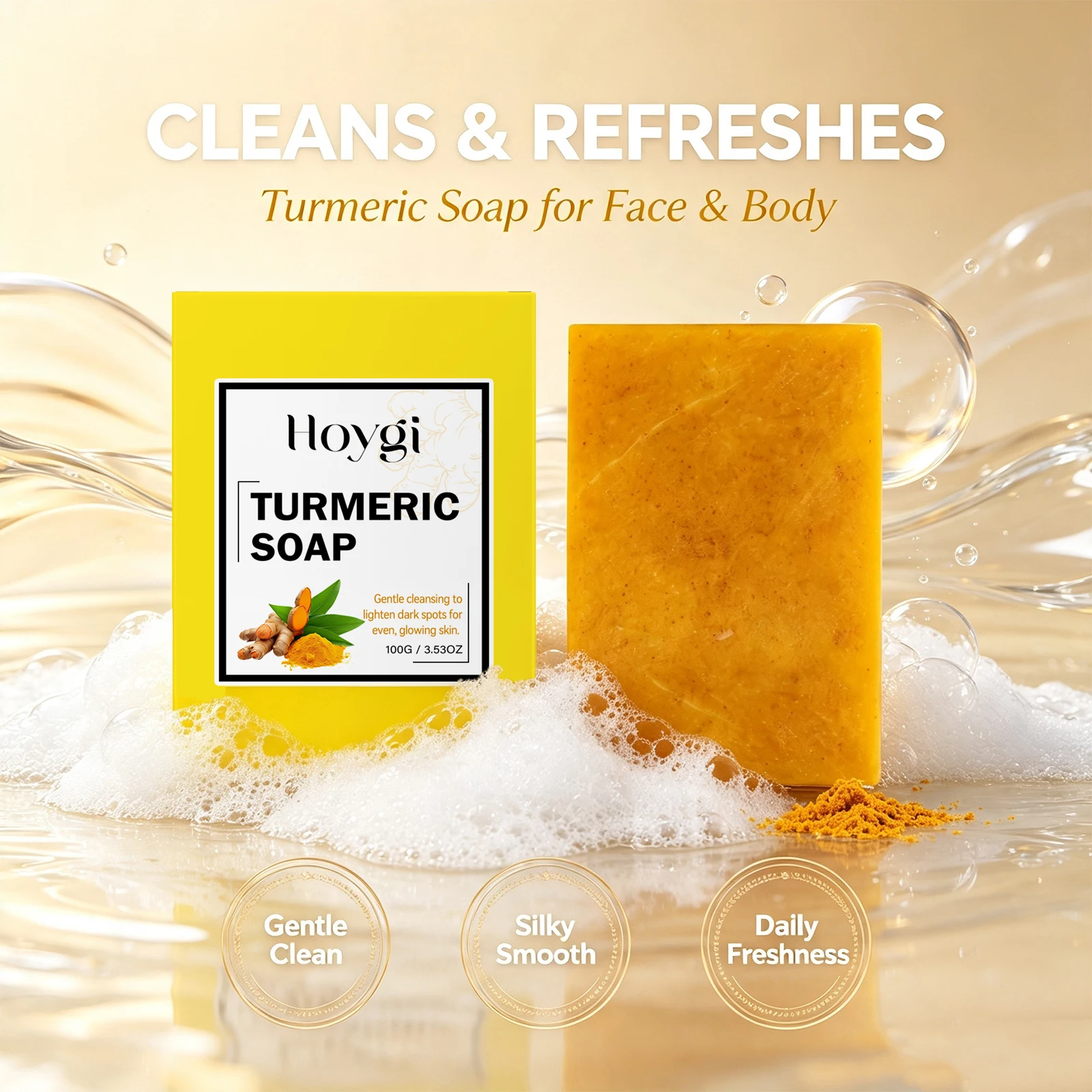 Turmeric Soap Bar Face & Body Skin Brightening Soap Oil Control Improve Dull Skin Cleaning Pores Even Skin Tone Turmeric Soap