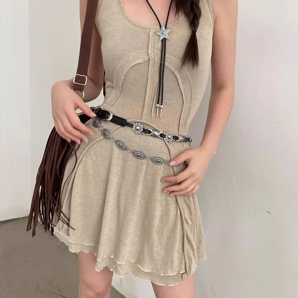 Y2K Metal Carved Belts Thin Slim Bohemian Style Belts Western Style Cowboy American-Style Ethnic Style Waistband