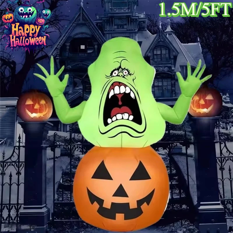 

1.5M/5FT Inflatable Toys Pumpkin Green Ghost Halloween Inflatable Model Luminous Inflatable Model Halloween Decoration Model