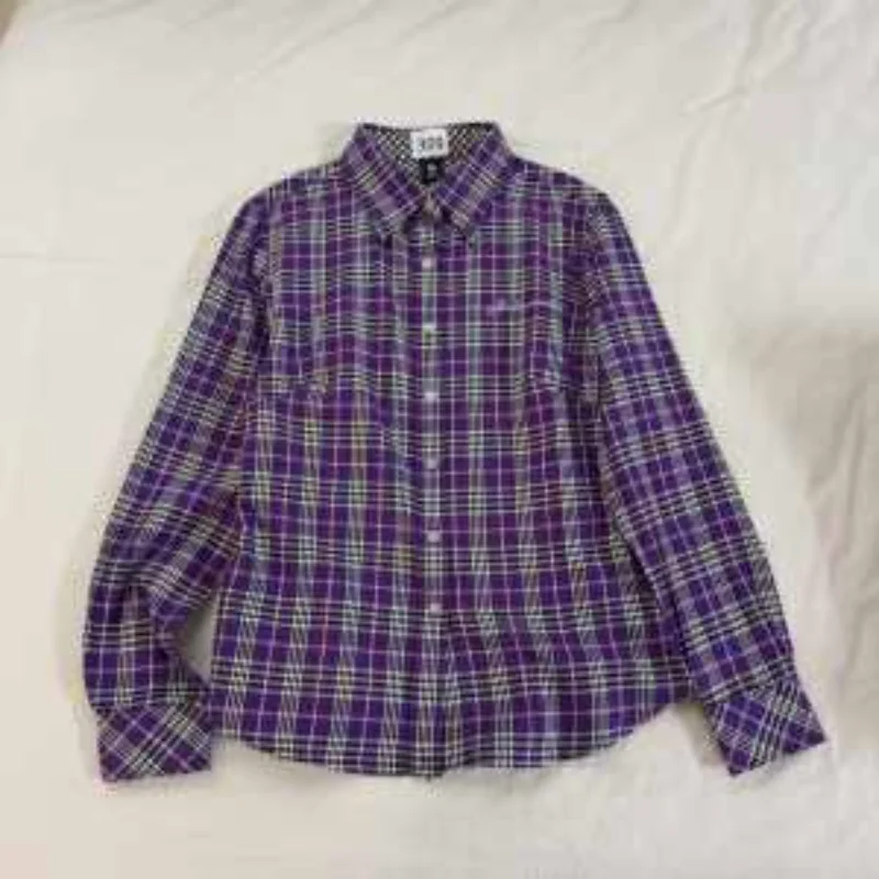 

Autumn Colorful Retro College Style Hot Girl Plaid Personalized Long-sleeved Stand-up Collar Shirt