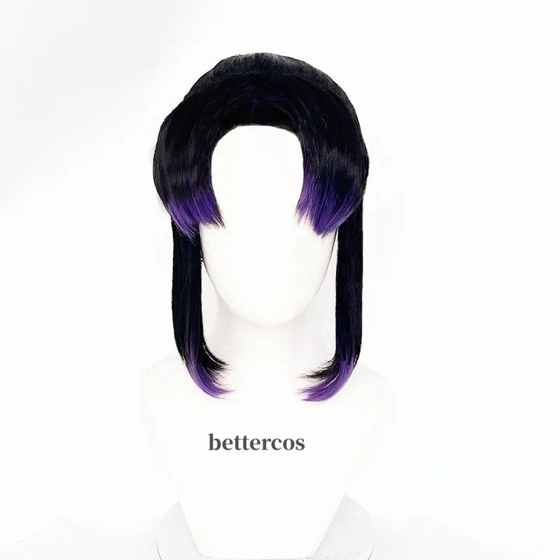 Anime Cosplay Kochou Shinobu Cosplay Wig Purple Black Heat Resistant Hair Wigs + Wig Cap