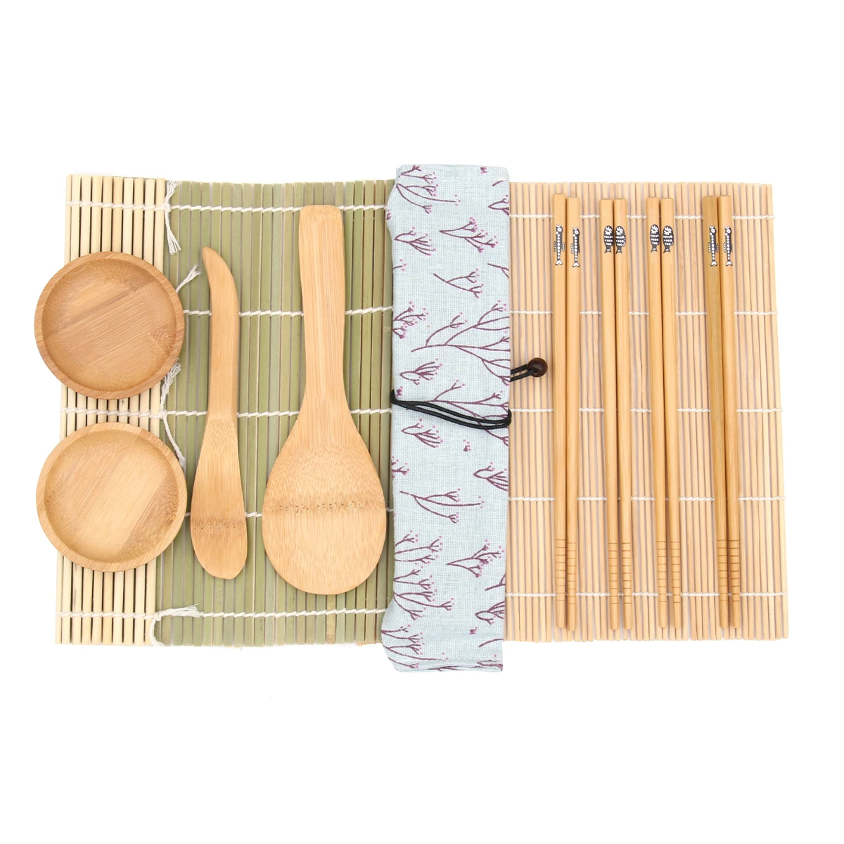

11pcs Bamboo Making Kit Tools Homemade Roller Easy Clean Mat Sushi Kitkitchen Bar Supplies Bamboo Wood Tools For Sushi
