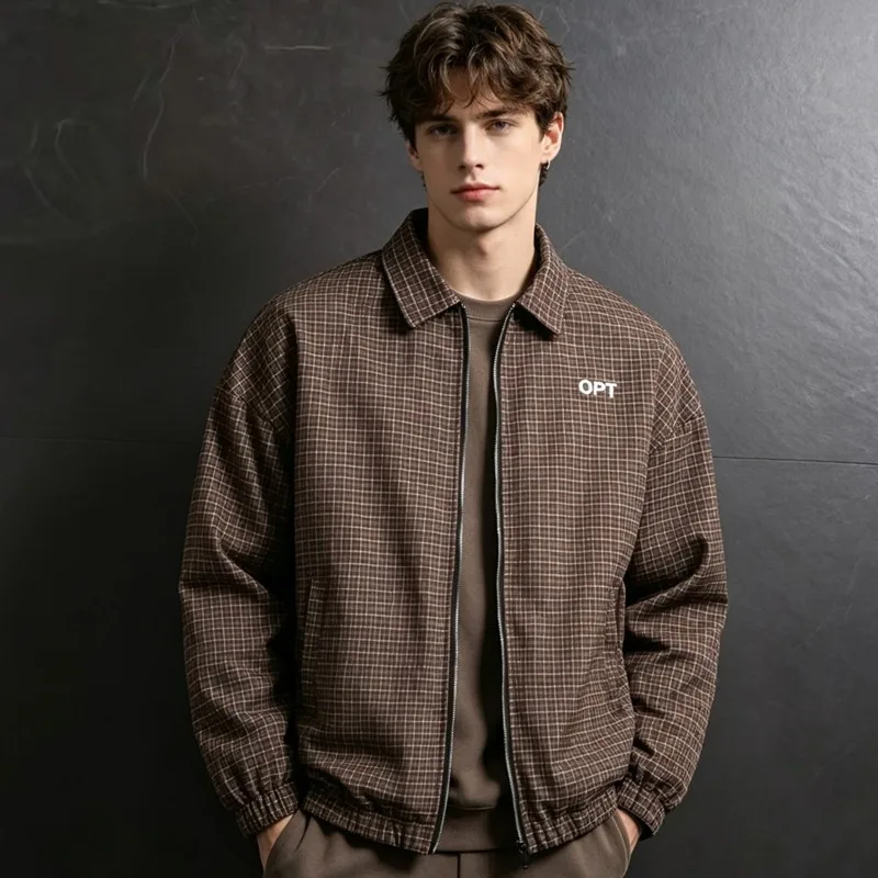 UETEEY Men Plaid Retro Jackets Turn Down Collar Casual Coat Spring Autumn Vintage Outerwear Business Fashion Casual Blazer Man