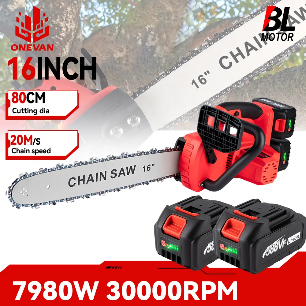 Motosierra eléctrica sin escobillas de 7980W y 16 pulgadas, sierra de poda portátil inalámbrica para registro, herramienta eléctrica para carpintería para Pin de batería Makita de 18V