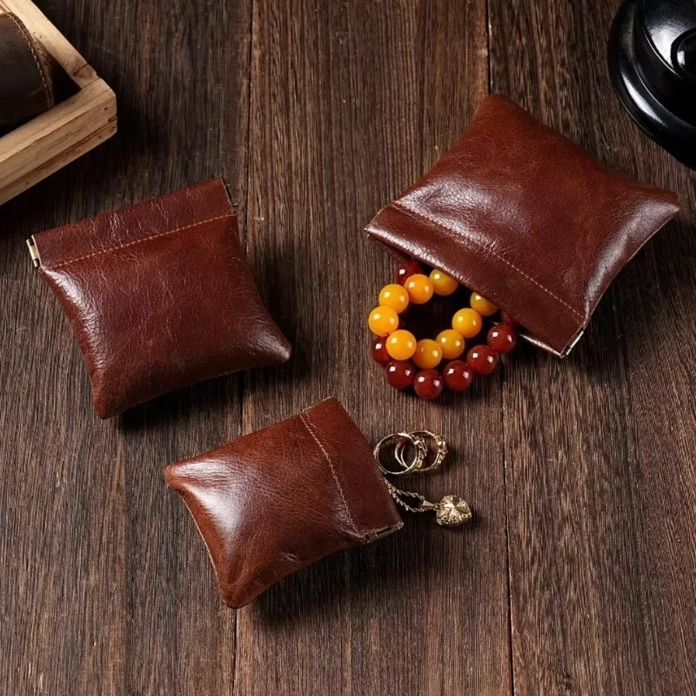 3 Size Options Coin Purse Automatic Closing Genuine Leather Mini Storage Bag Compact Design Multi-Size Squeeze Coin Purse