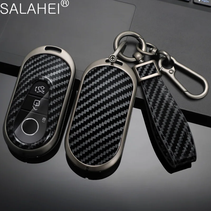 

Carbon fiber Zinc Alloy Car Remote Key Fob Case Cover Shell For Mercedes Benz W223 C S Class S350 S300 S500 S450 2020 keychain