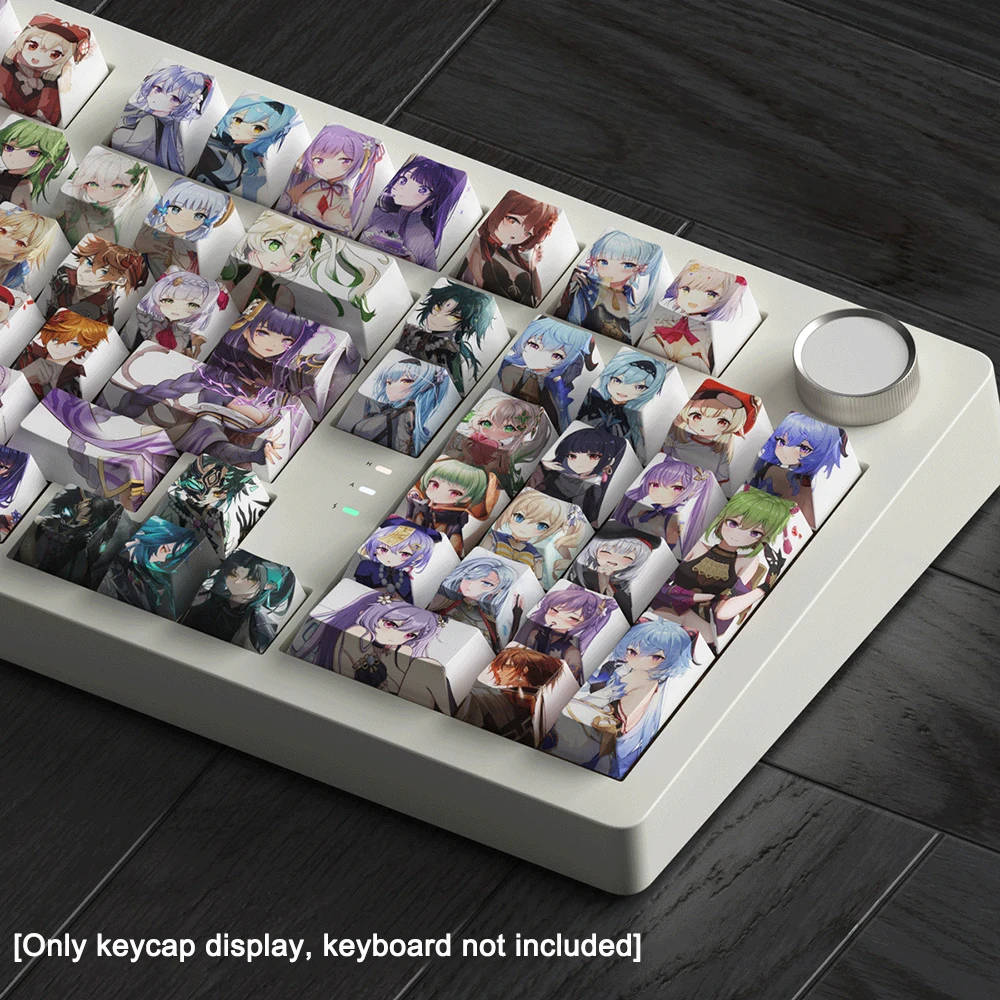 Genshin Impact Keycaps, Anime Cartoon Gaming, Todos os Personagens Key Cap, PBT, Tintura Subbed, Hu Tao, Perfil Cereja, Retroiluminado, 129 Chaves