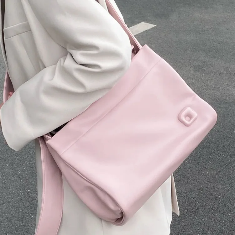 

Minimalist PU Leather Tote Bag Wide Rectangle Shoulder Purse Solid Color Crossbody Bag for Work CommuteChic Structured Hobo Bag