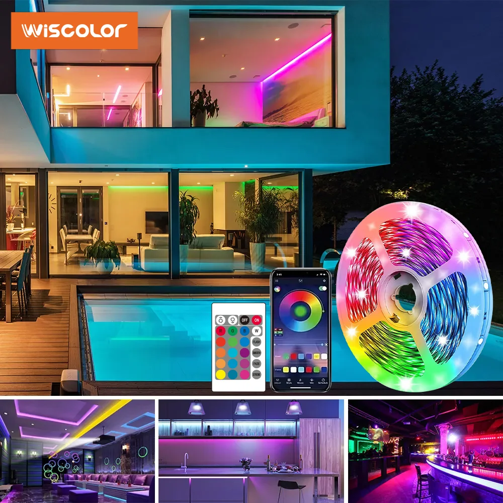 

Wiscolor Flexible Led Strip Lights 5V USB RGB App Control With 24 Key Remote Control For Room Party PC TV Backlight Decoration