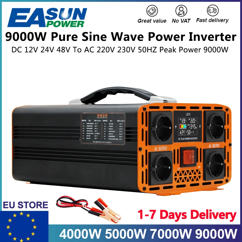 EASUN 7000W 9000W Pure Sine Wave Inverter DC 12V 24V To AC 220V Power Inverter 50HZ Car Inverter Converter For Home And RV