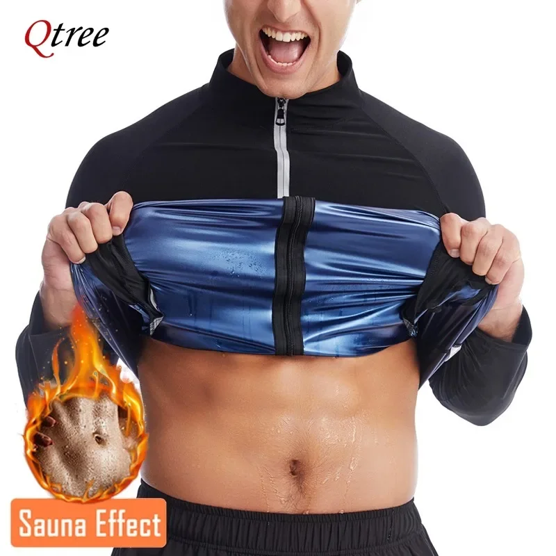 

Qtree Slimming Sauna Sweat Suits Men Body Shaper Zipper Weight Loss Compression Jacket Fat Burn Waist Trainer Hot Thermo Gym