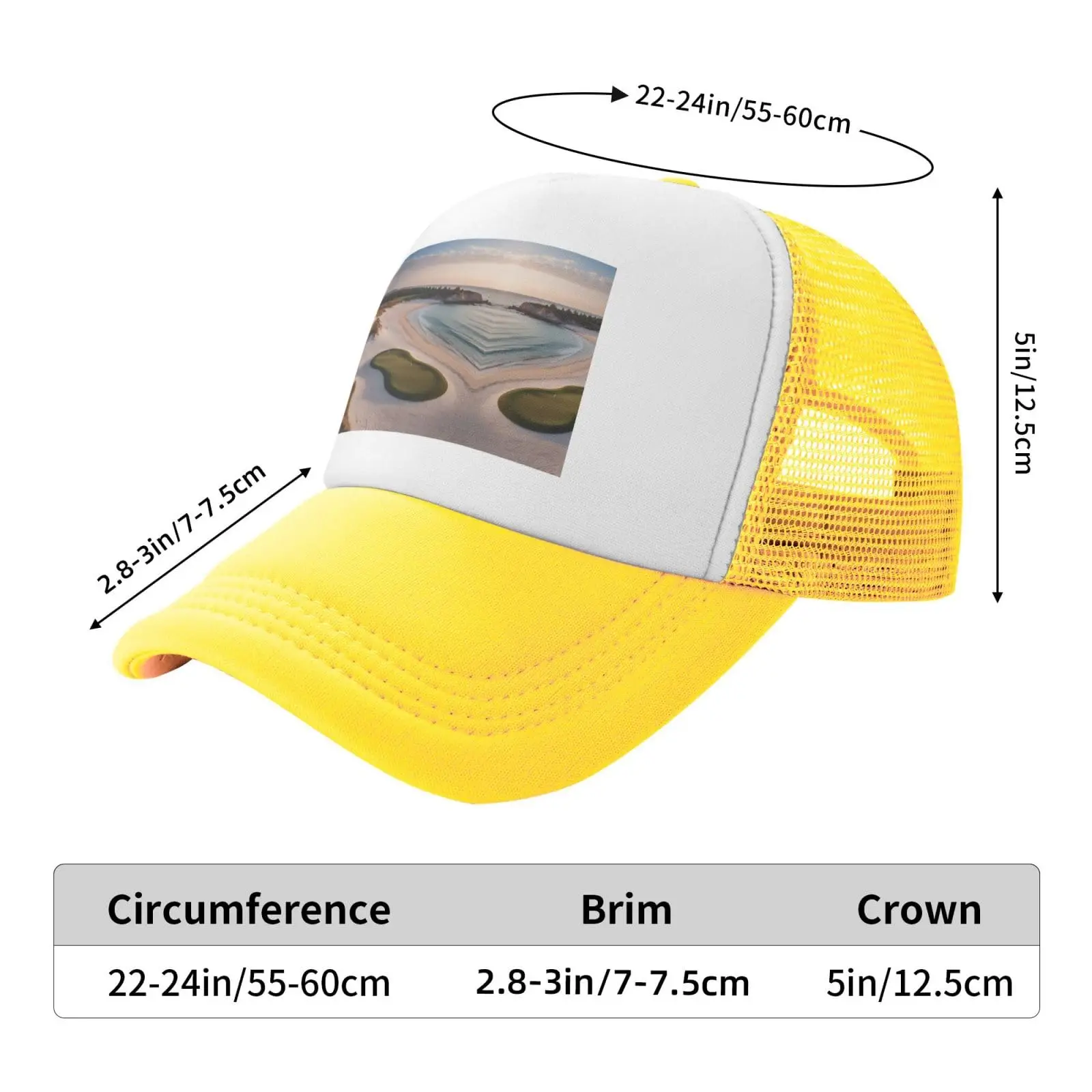 Beach Golf Course Printed Mesh Baseball Cap Breathable Sun Protection Hat with Adjustable Girth Adjustable Adult Mesh Hat