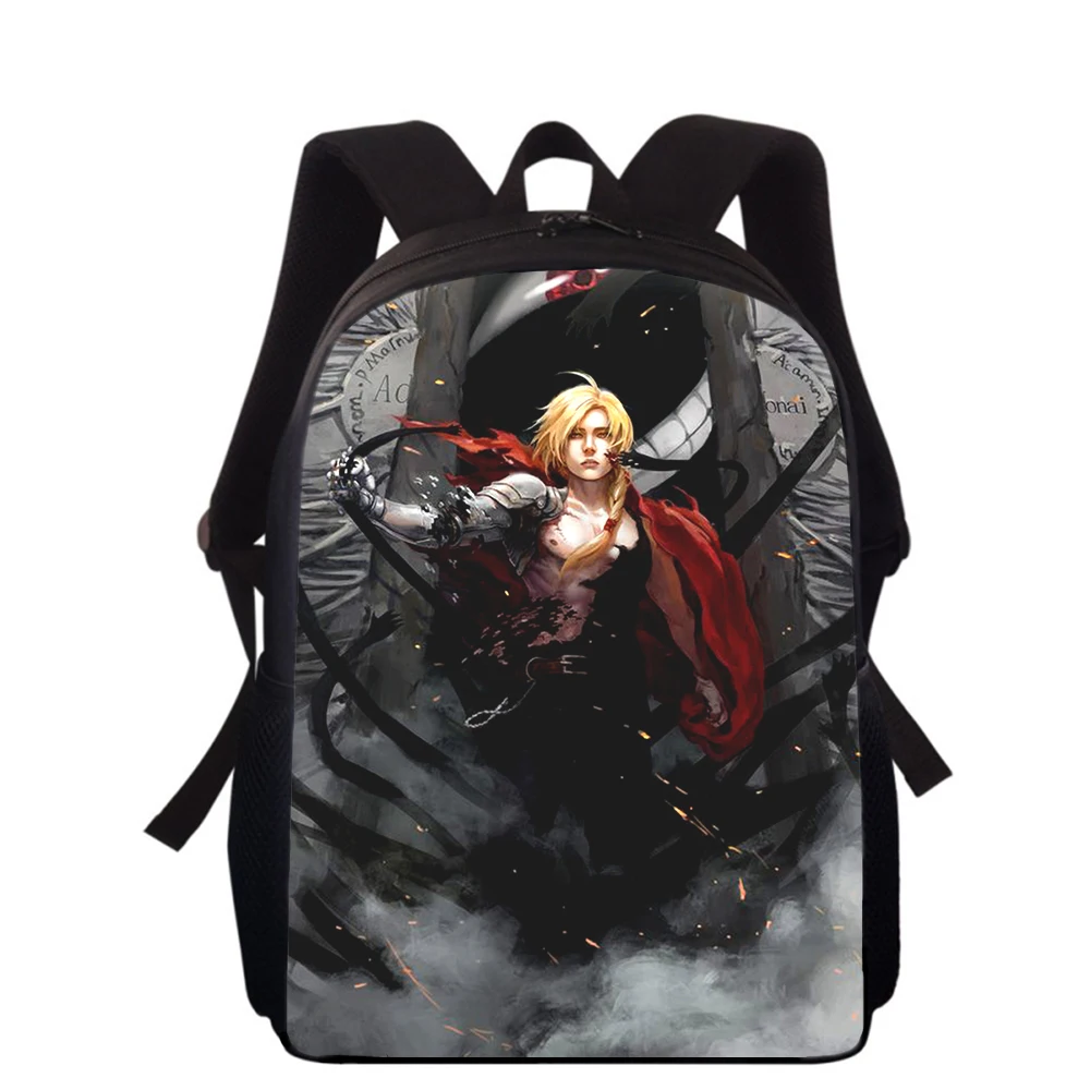 Mochila con estampado 3D de anime Fullmetal Alchemist para niños, mochilas escolares de primaria para niños y niñas, mochilas para libros escolares para estudiantes, 16"