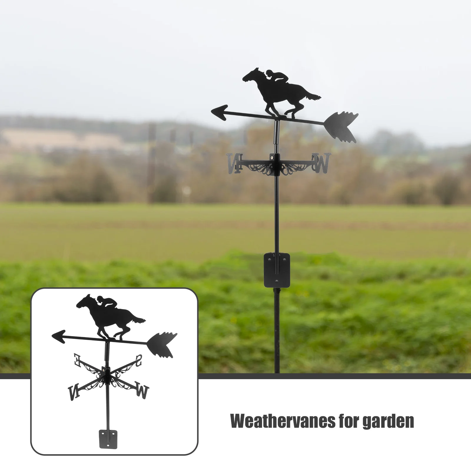 Stainless Steel Sprayed Racing Horse Weathervane Decorative Yard nament Wind Direction Indicator for Garden Shed - Image 6