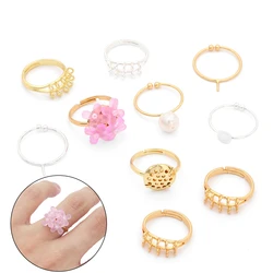 1/2pcs Gold/Silver Plated Copper Adjustable Blank Ring Base for Cabochons Settings Handmade DIY Beaded Rings Jewelry Making