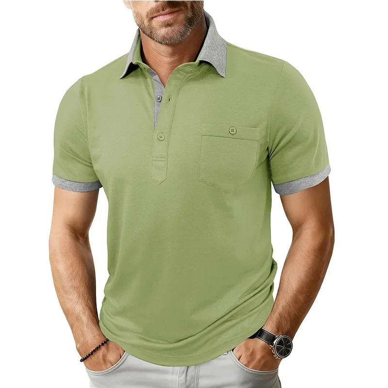 Men's Short Sleeve Polo Shirts Loose Lapel Threaded Cuff Men POLO Shirt Casual Button Fashion Tops Tees