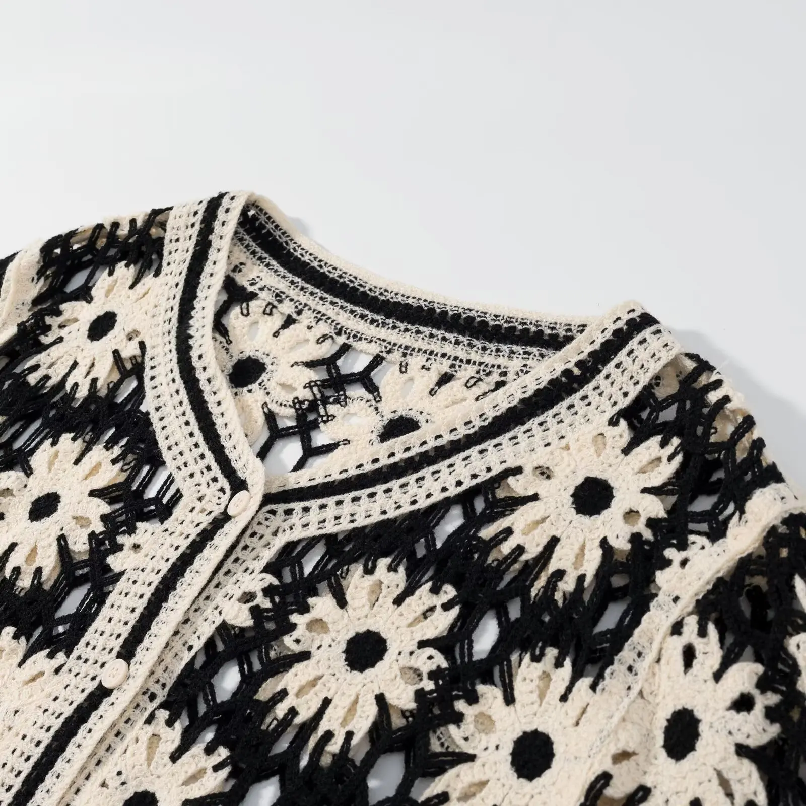 Moda oco para fora gancho flor cor bloco feminino cardigan aberto outono novo estilo suave high-end sentimento outerwear