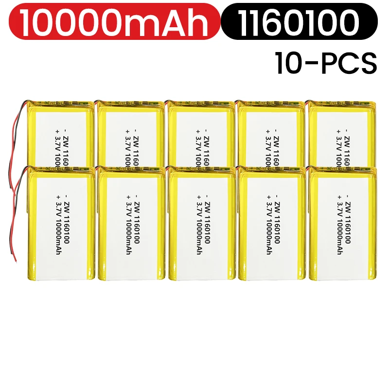 

1160100 High Capacity 10000mah 3.7V Battery+PCB Protection Board Rechargeable Flat Battery Laptop Batteries Power Bank
