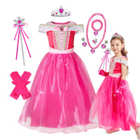 Disney Girls Princess Dress Cosplay Aurora Costume Carnival Birthday Party Pink Sleeping Beauty Dresses Kids Clothes Dress Up