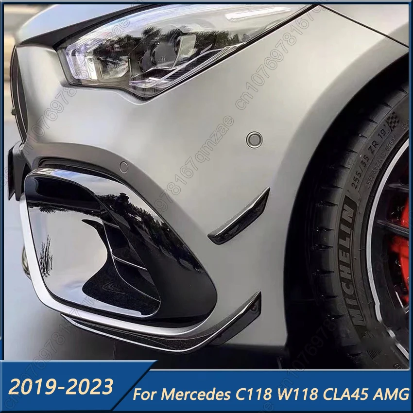 

Передний бампер автомобиля, боковой спойлер, сплиттер Canard для Mercedes Benz C118 W118 CLA45 AMG 2019-2023, противотуманная фара, решетка, накладка воздушного лезвия