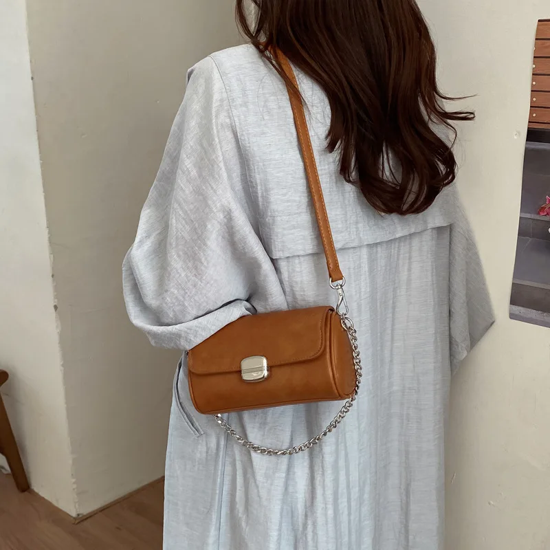 Korean Shoulder Bag for Women 2026 New in Pu Leather Small Woman Crossbody Bag Designer Chain Fashion Brown Female Handbags