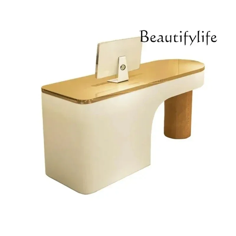 

FG17GCrema Vento Salone di bellezza Reception pagina di cassa Piccolo banco reception Negozio di abbigliamento Bancone in acciai